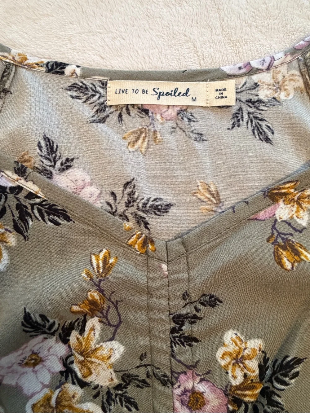 Juniors Olive Floral Two Piece Set